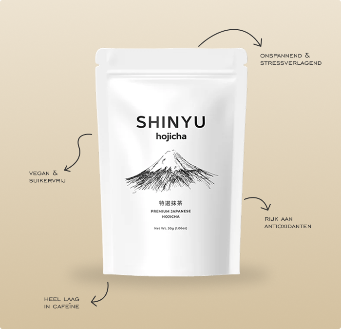 SHINYU Hojicha Single Pack (30gr) 1 Shinyu Hojicha verpakking – Premium Japanese Hojicha, 30g – vegan, suikervrij, rijk aan antioxidanten, heel laag in cafeïne,